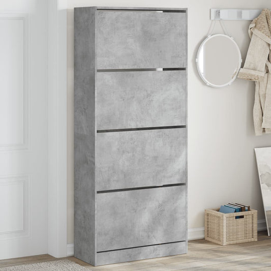 Scarpiera 4 Cassetti Ribaltabili Grigio Cemento 80x34x187,5 cm - homemem39