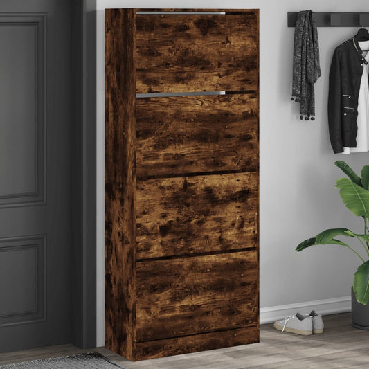 Scarpiera con 4 Cassetti Ribaltabili Rovere Fumo 80x34x187,5 cm - homemem39