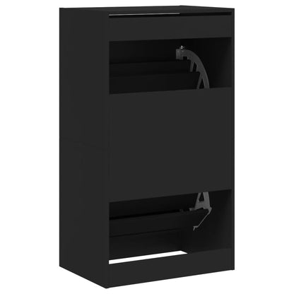 Scarpiera con 2 Cassetti Ribaltabili Nera 60x42x108 cm - homemem39