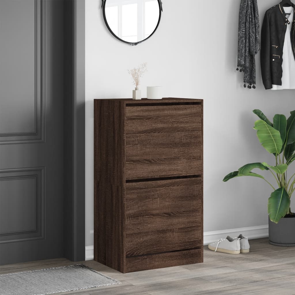Scarpiera con 2 Cassetti Ribaltabili Rovere Marrone 60x42x108cm - homemem39