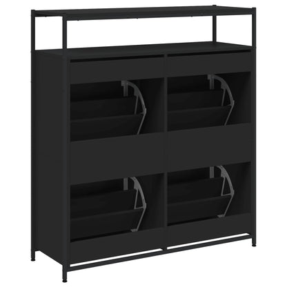 Scarpiera con 4 Cassetti Ribaltabili Nera 100x34x112 cm - homemem39