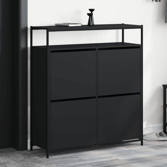 Scarpiera con 4 Cassetti Ribaltabili Nera 100x34x112 cm - homemem39