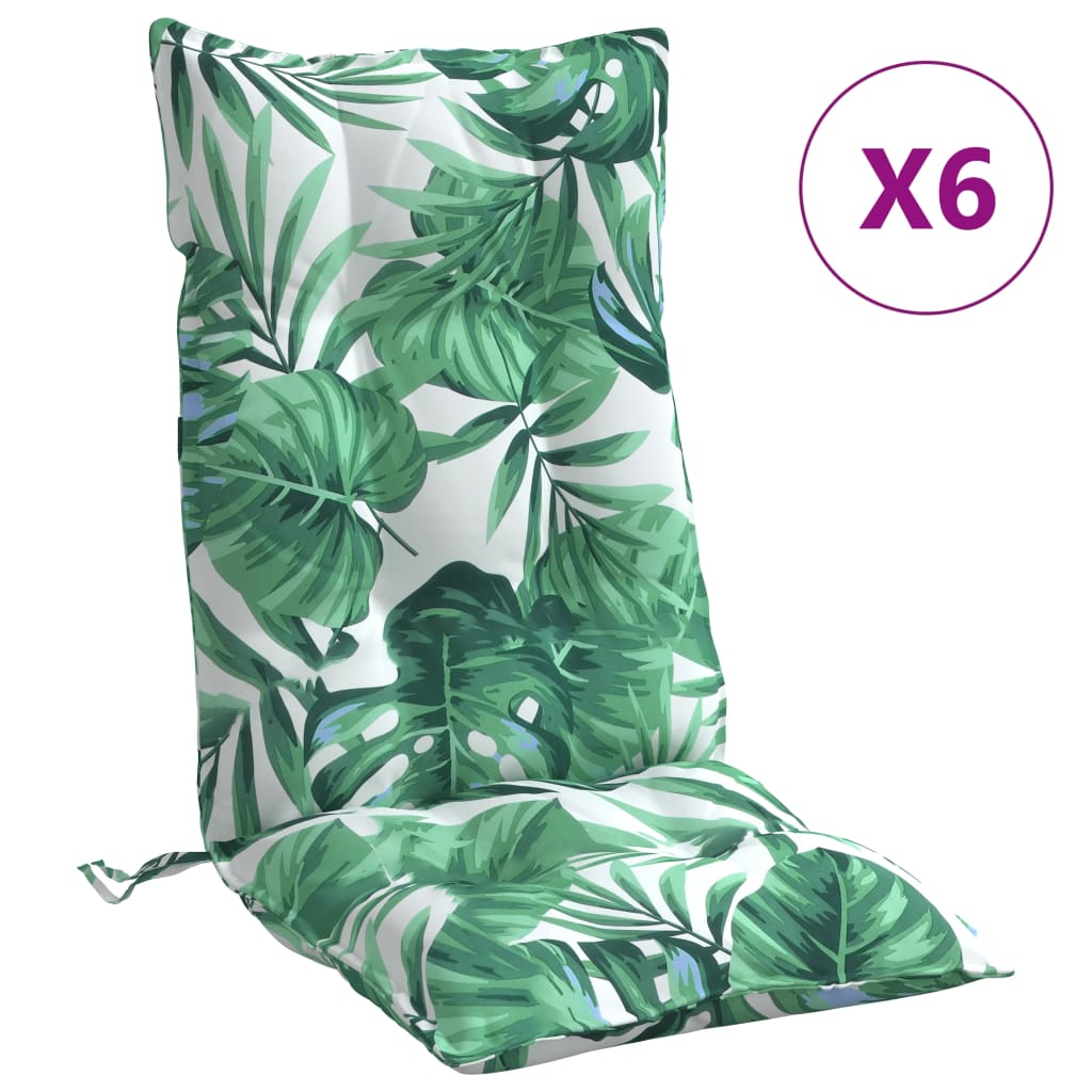 Cuscini Sedia Schienale Alto 6 pz Motivo Foglie Tessuto Oxford | homemem39