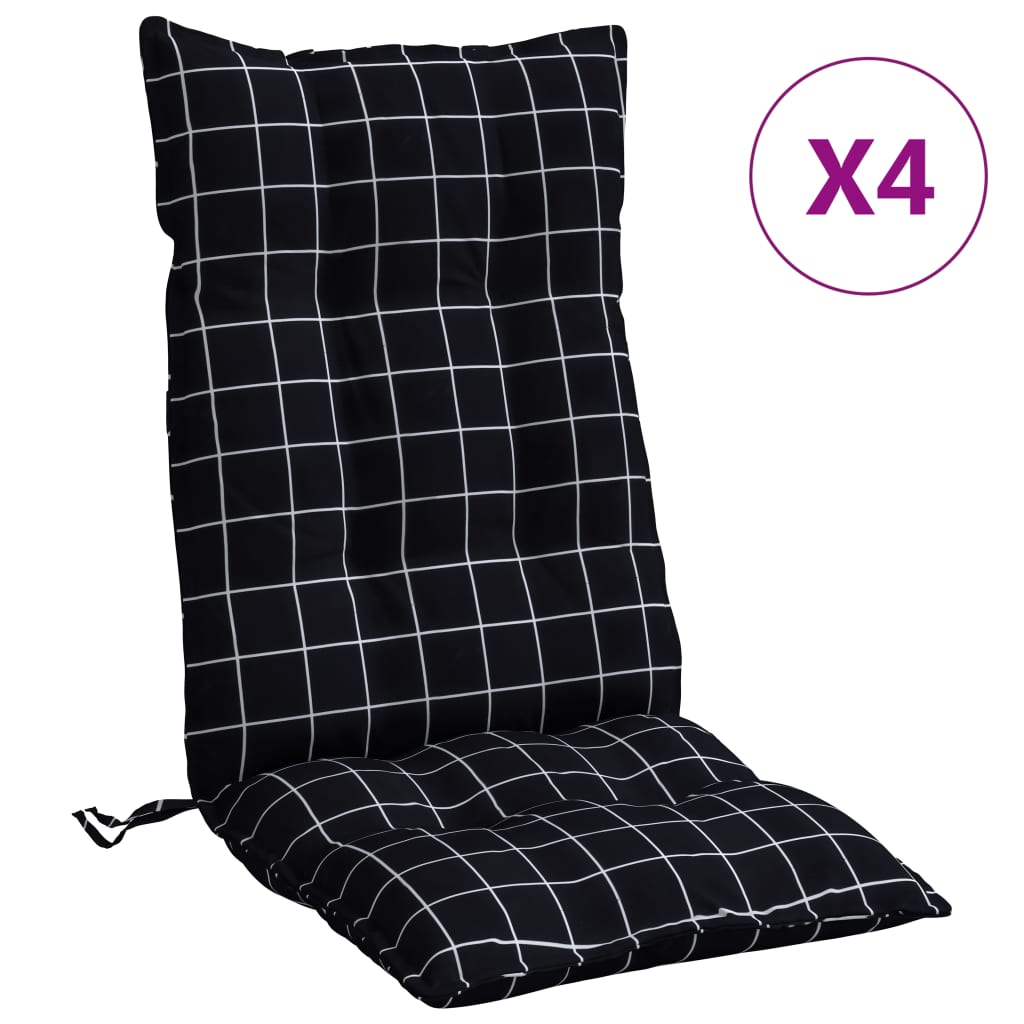 Cuscini Sedia Schienale Alto 4 pz Quadri Nero Tessuto Oxford | homemem39