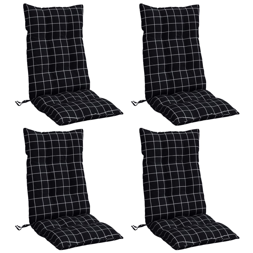 Cuscini Sedia Schienale Alto 4 pz Quadri Nero Tessuto Oxford | homemem39