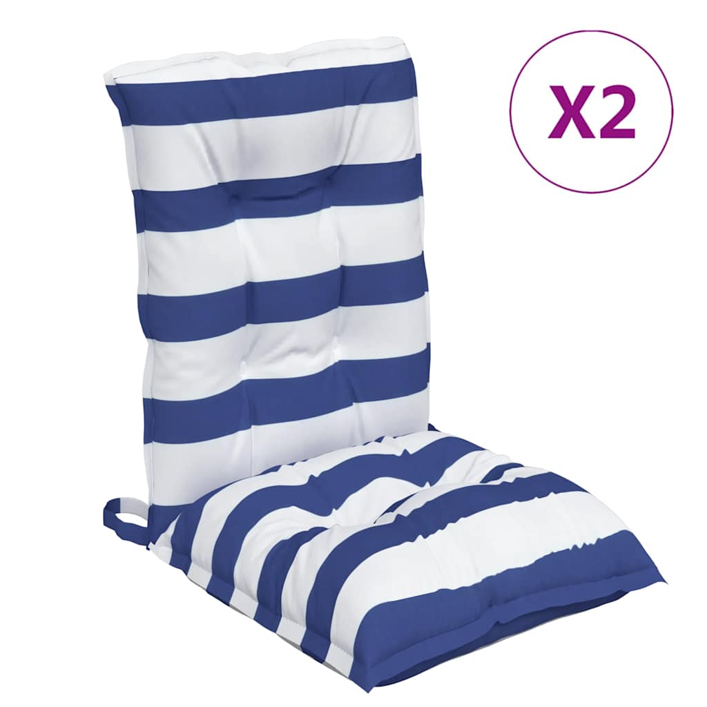 Cuscini Sedia Schienale Basso 2 pz a Righe Blu e Bianche Oxford | homemem39
