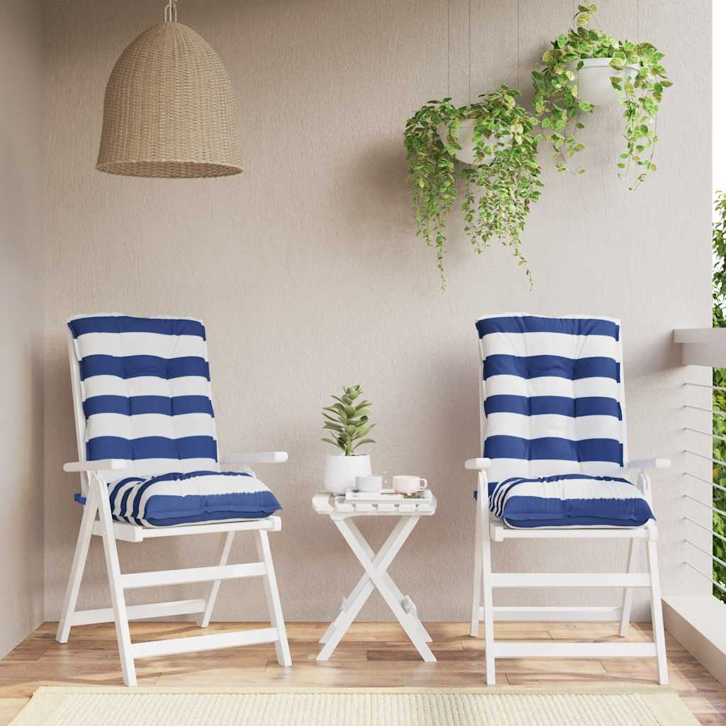 Cuscini Sedia Schienale Basso 2 pz a Righe Blu e Bianche Oxford | homemem39