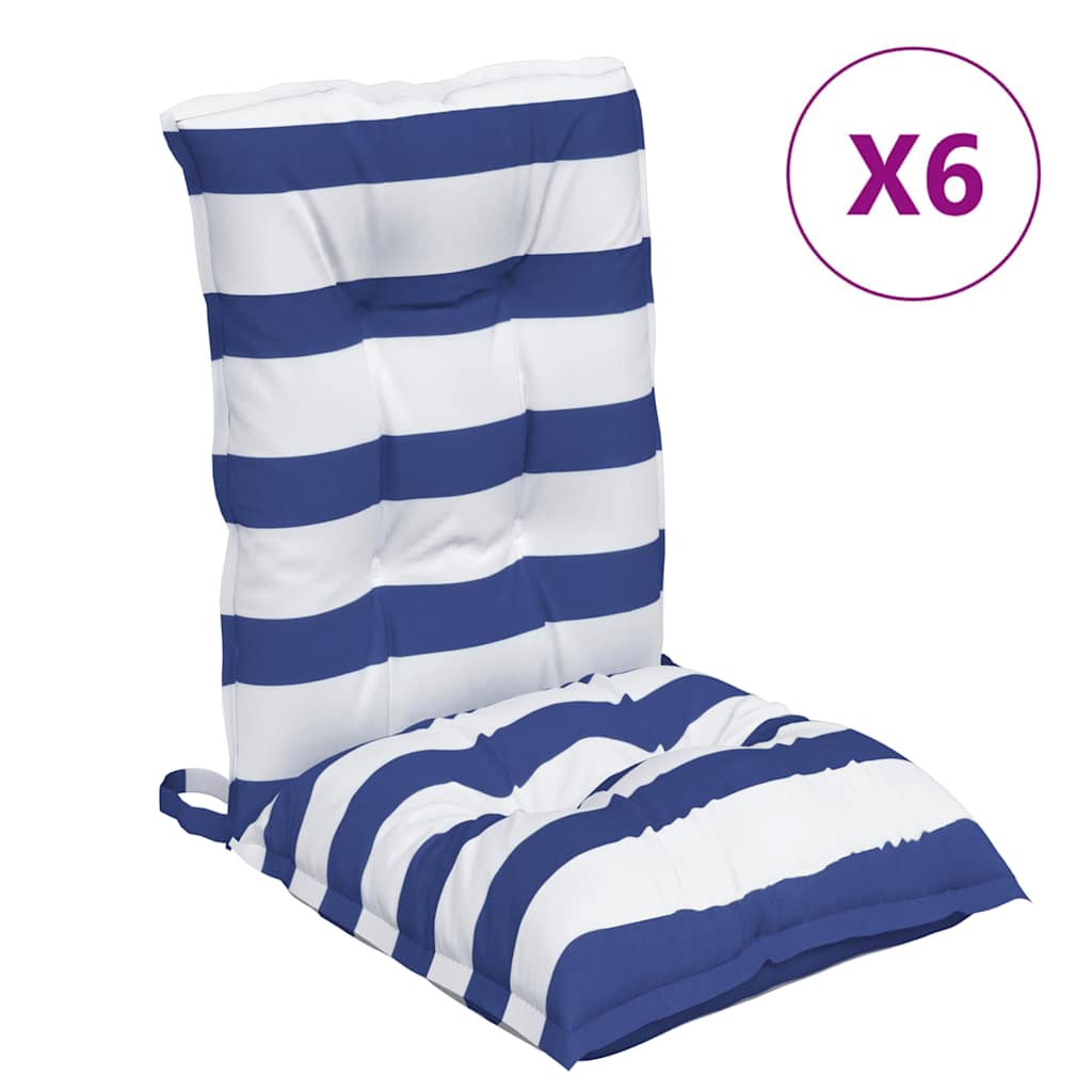 Cuscini Sedia Schienale Basso 6 pz a Righe Blu e Bianche Oxford | homemem39
