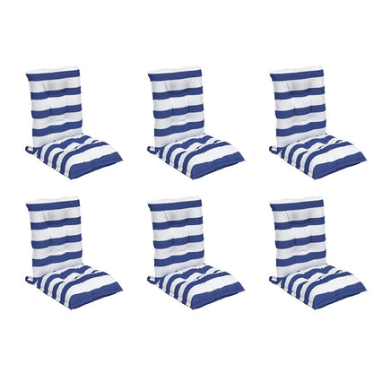 Cuscini Sedia Schienale Basso 6 pz a Righe Blu e Bianche Oxford