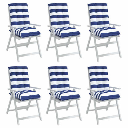 Cuscini Sedia Schienale Basso 6 pz a Righe Blu e Bianche Oxford