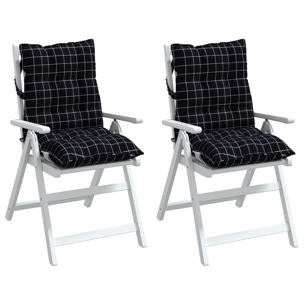 Cuscini Sedia Schienale Basso 2 pz Quadri Nero Tessuto Oxford | homemem39