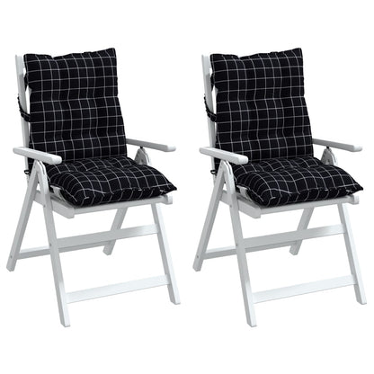 Cuscini Sedia Schienale Basso 2 pz Quadri Nero Tessuto Oxford | homemem39