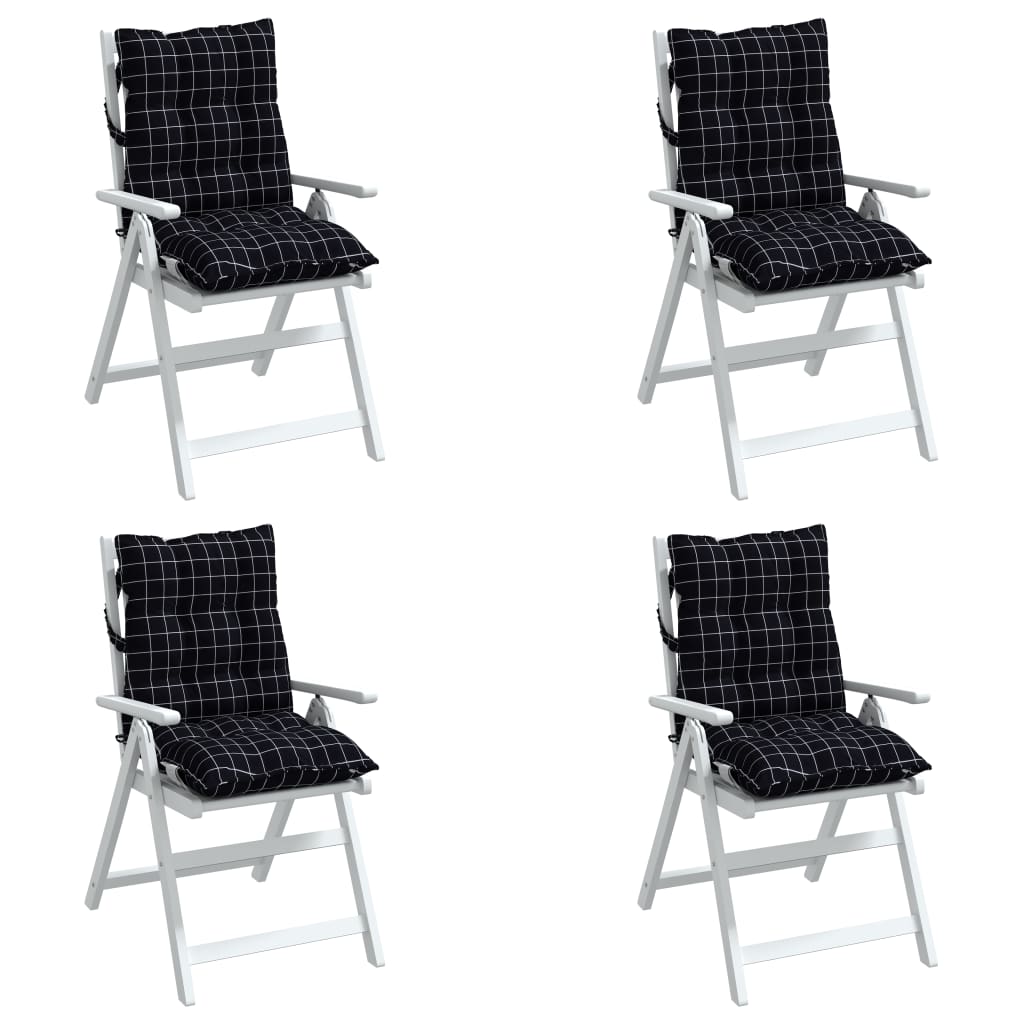 Cuscini Sedia Schienale Basso 4 pz Quadri Nero Tessuto Oxford | homemem39
