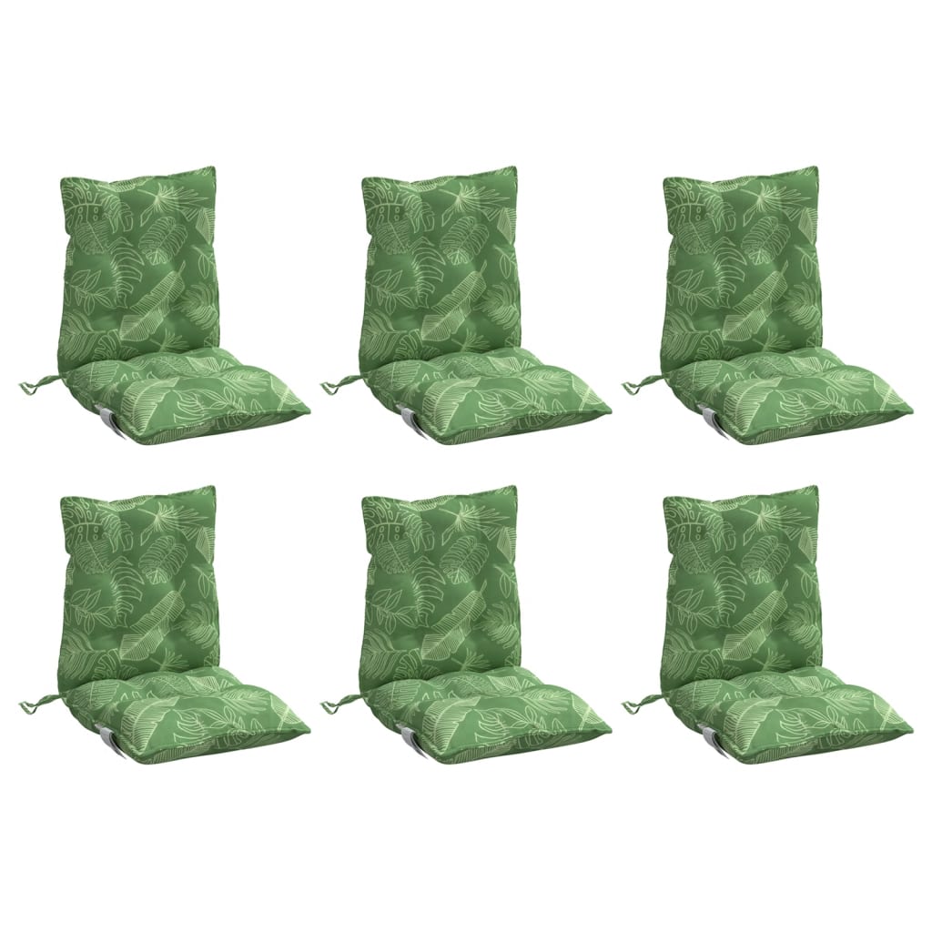 Cuscini Sedia Schienale Basso 6 pz Motivo Foglie Tessuto Oxford