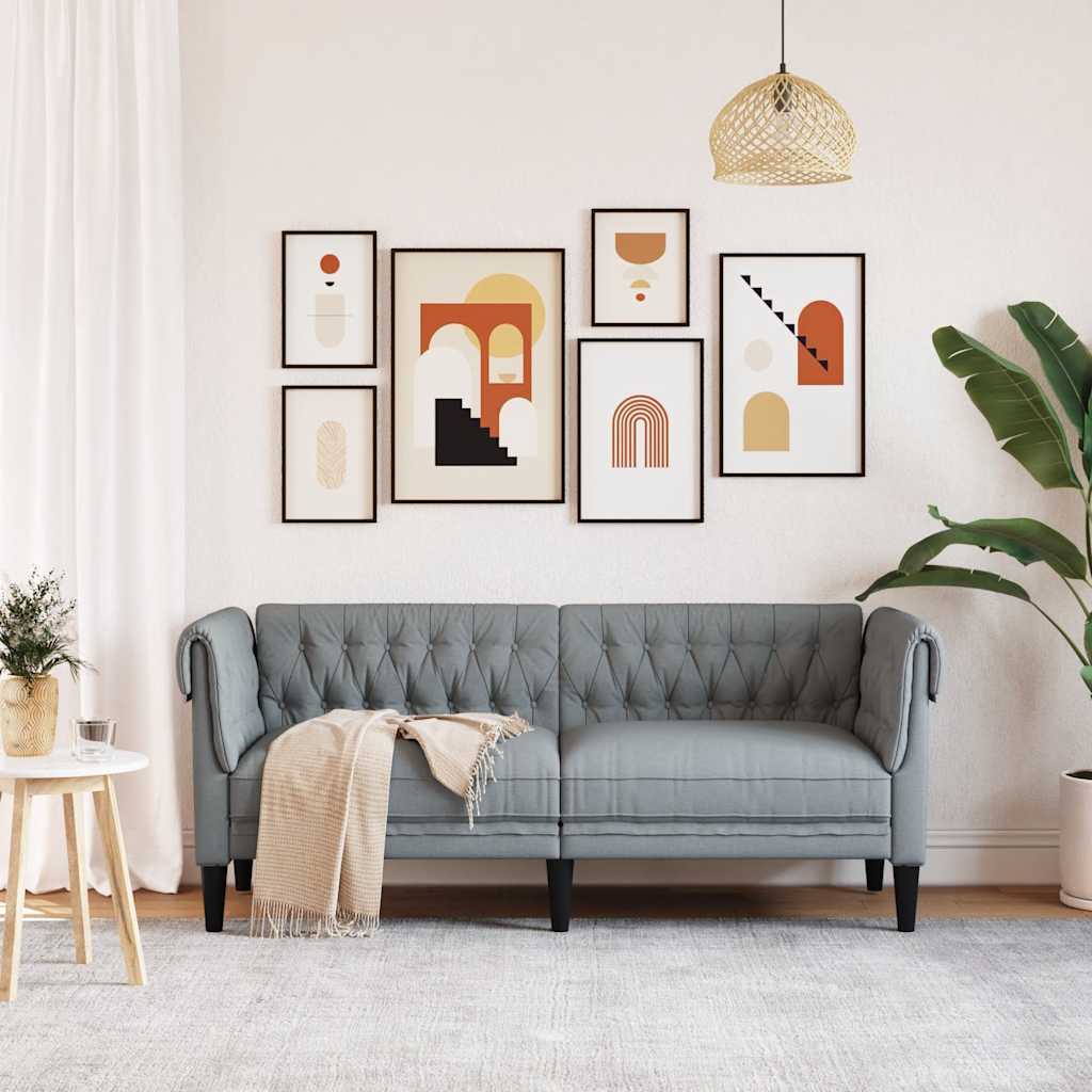 Divano Chesterfield a 2 Posti Grigio Chiaro in Tessuto | homemem39
