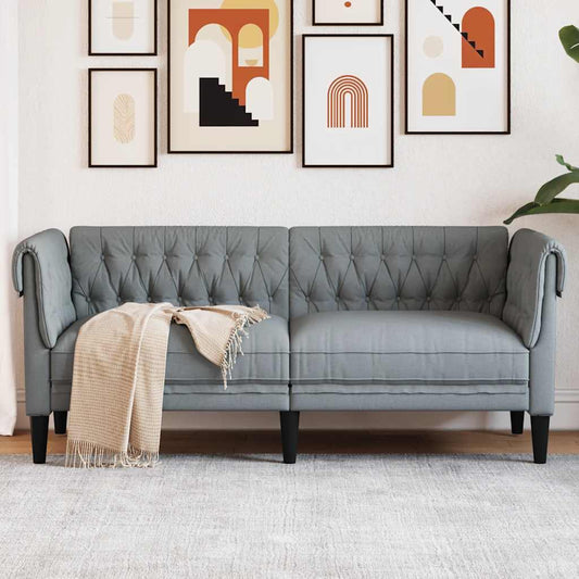 Divano Chesterfield a 2 Posti Grigio Chiaro in Tessuto | homemem39