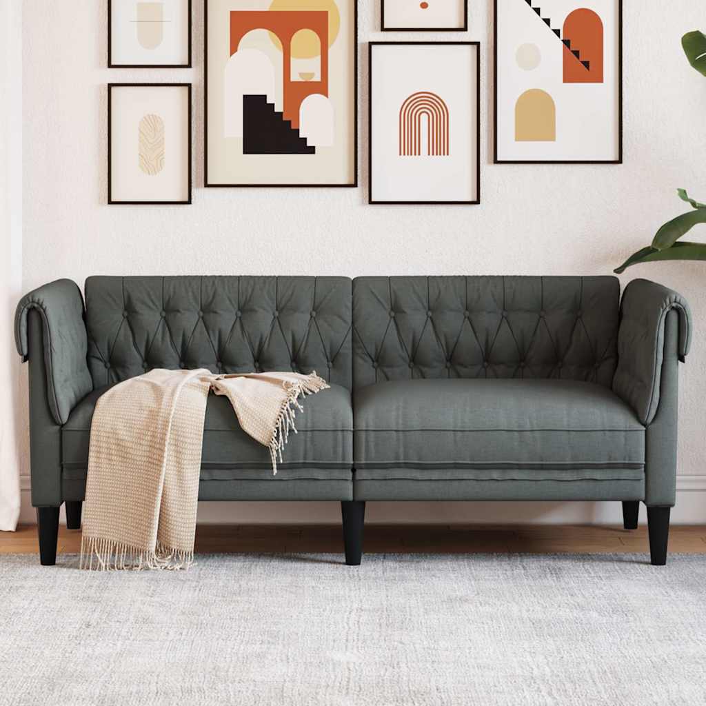 Divano Chesterfield a 2 Posti Grigio Scuro in Tessuto | homemem39