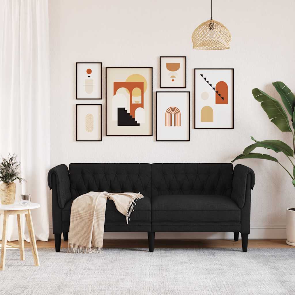 Divano Chesterfield a 2 Posti Nero in Tessuto | homemem39