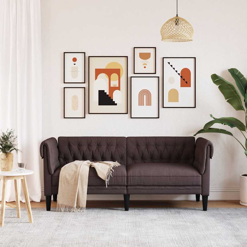 Divano Chesterfield a 2 Posti Marrone Scuro in Tessuto | homemem39