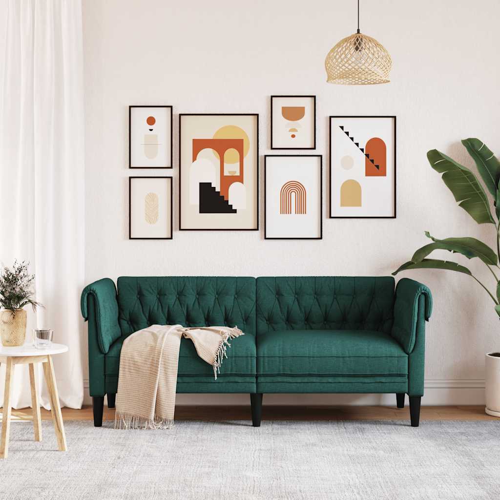 Divano Chesterfield a 2 Posti Verde Scuro in Tessuto | homemem39