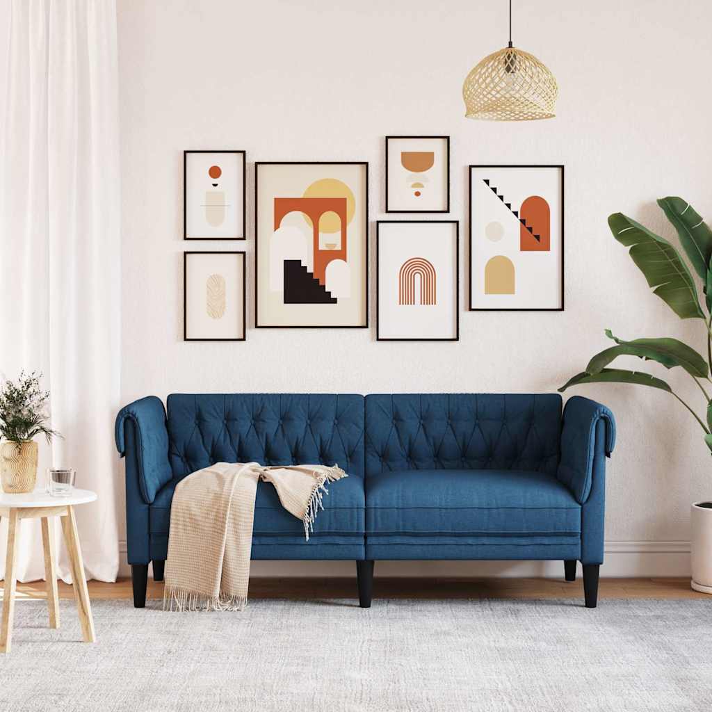 Divano Chesterfield a 2 Posti Blu in Tessuto | homemem39