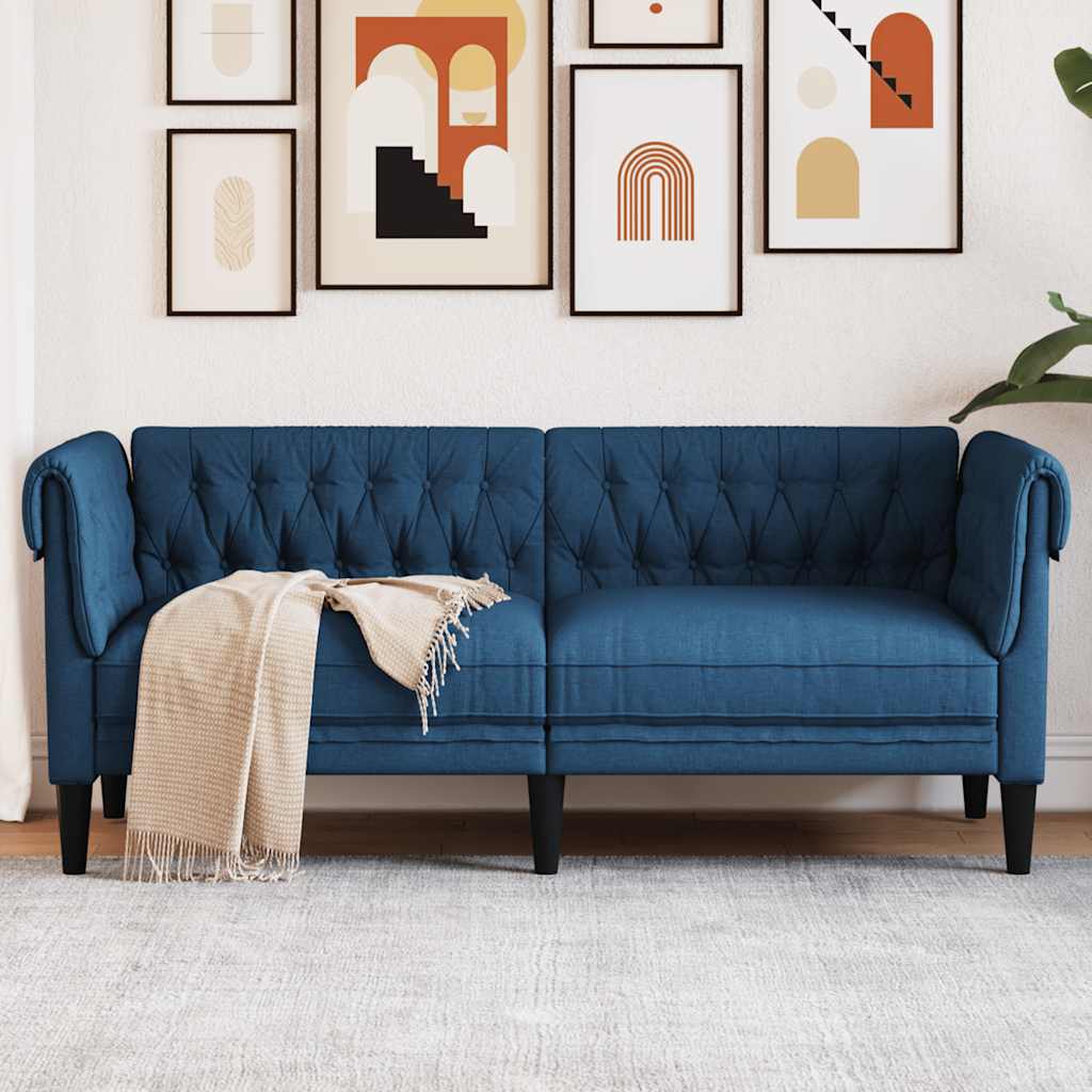 Divano Chesterfield a 2 Posti Blu in Tessuto | homemem39