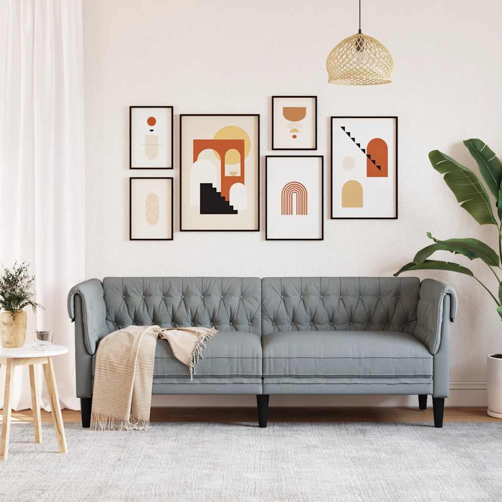 Divano Chesterfield a 3 Posti Grigio Chiaro in Tessuto - homemem39