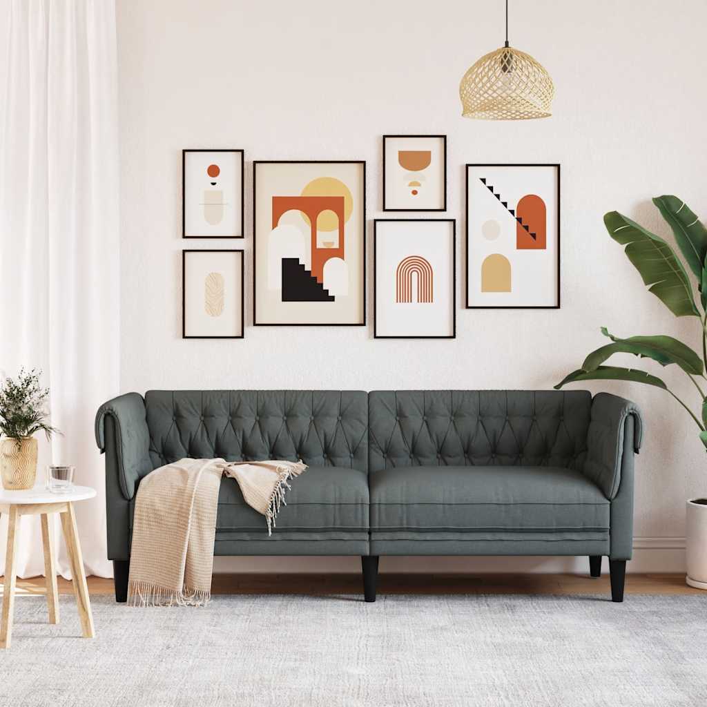 Divano Chesterfield a 3 Posti Grigio Scuro in Tessuto | homemem39