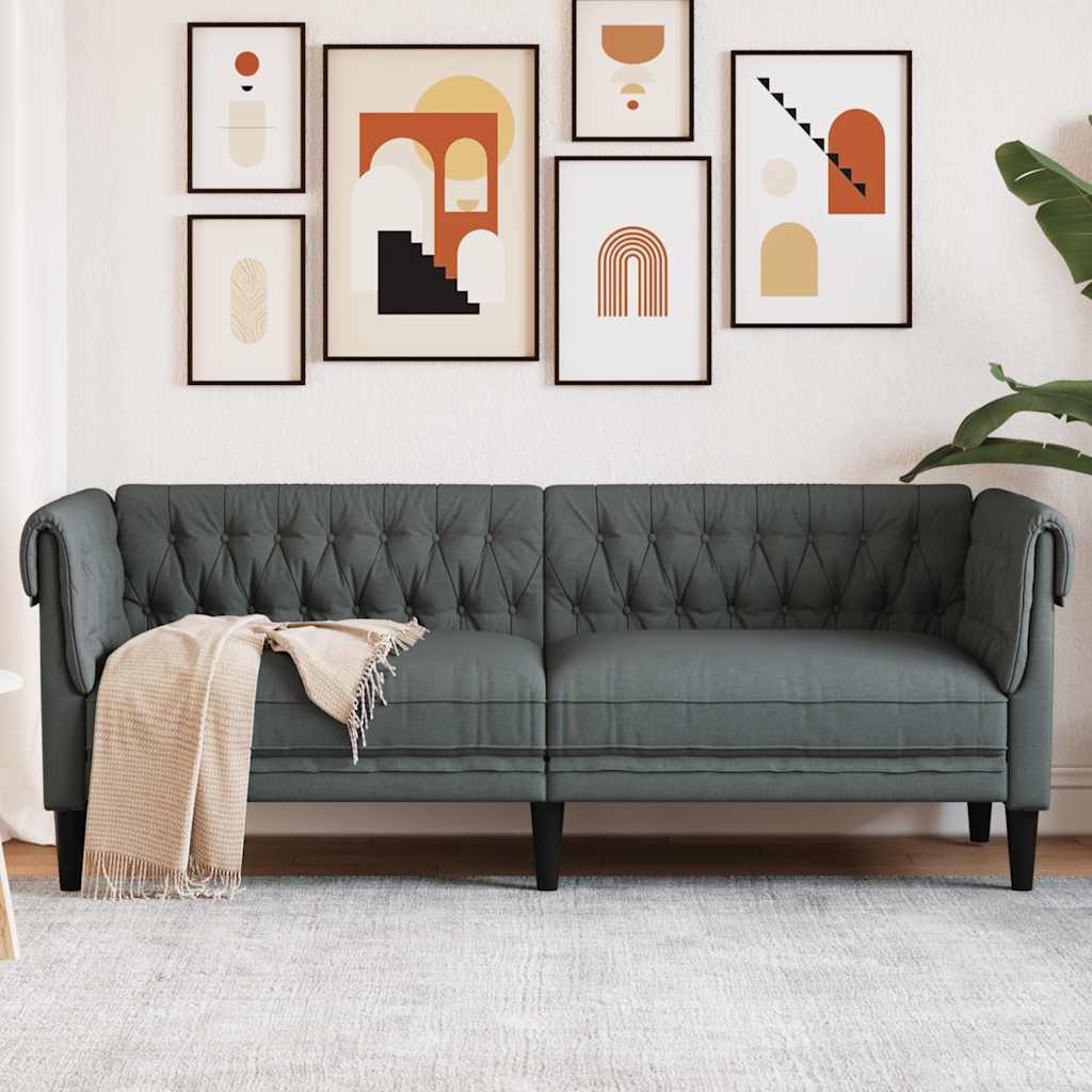 Divano Chesterfield a 3 Posti Grigio Scuro in Tessuto | homemem39