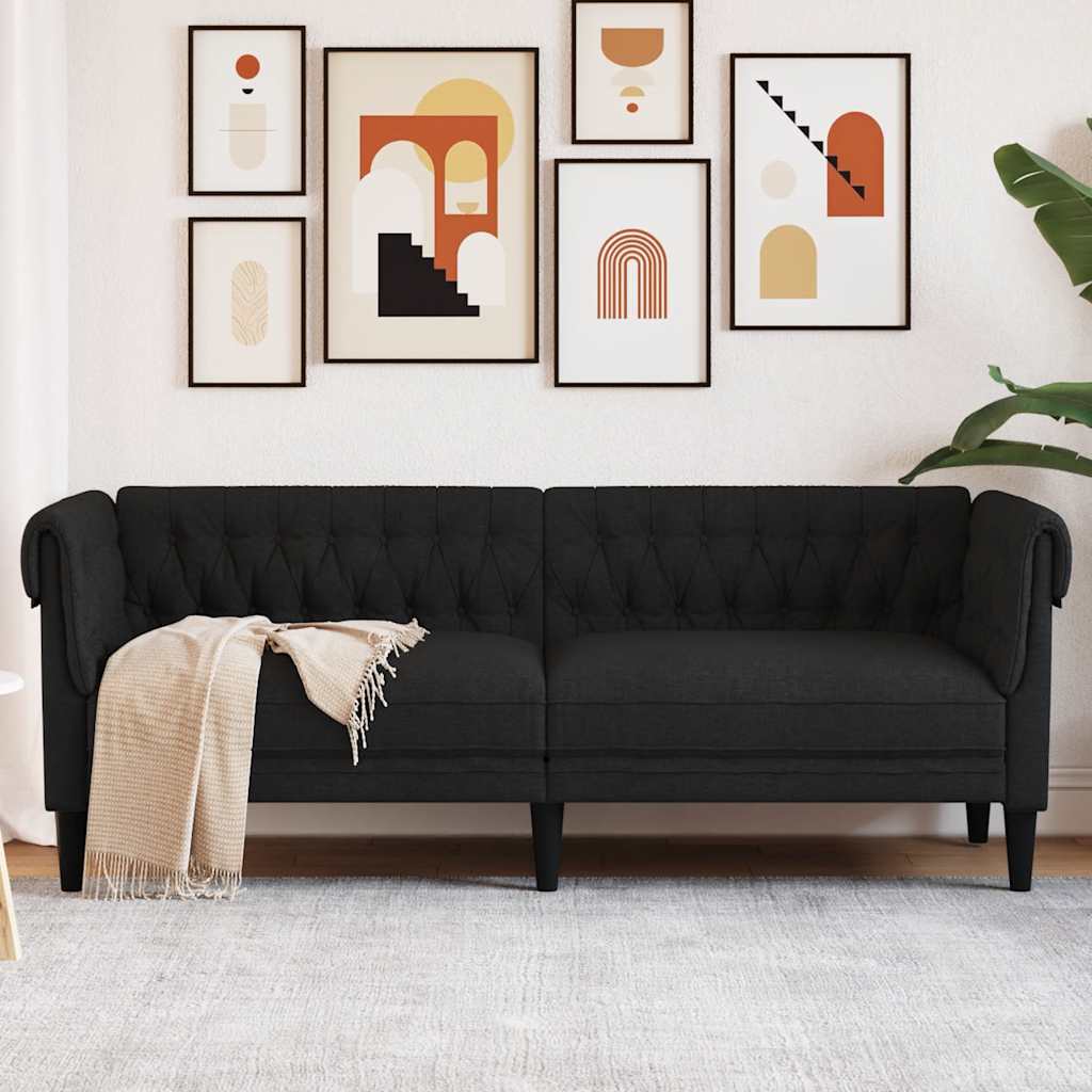 Divano Chesterfield a 3 Posti Nero in Tessuto | homemem39