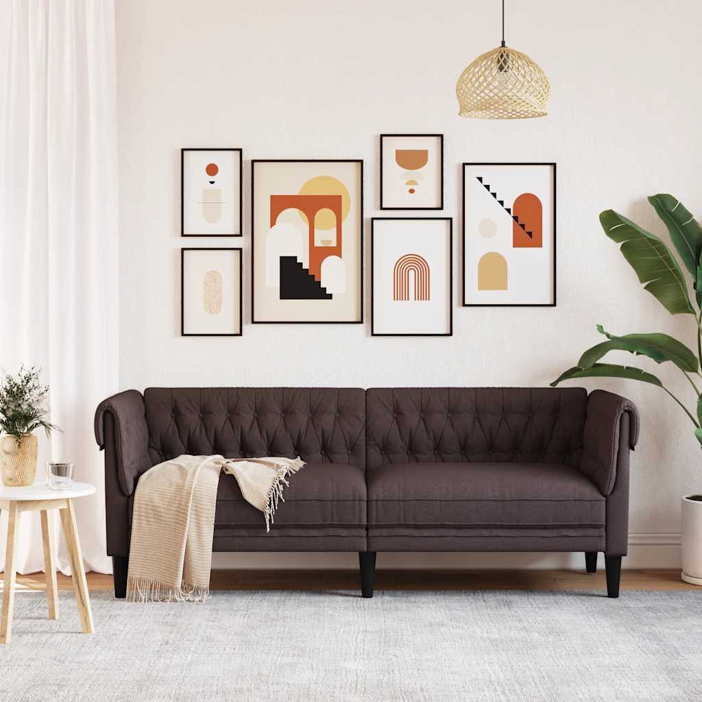 Divano Chesterfield a 3 Posti Marrone Scuro in Tessuto | homemem39