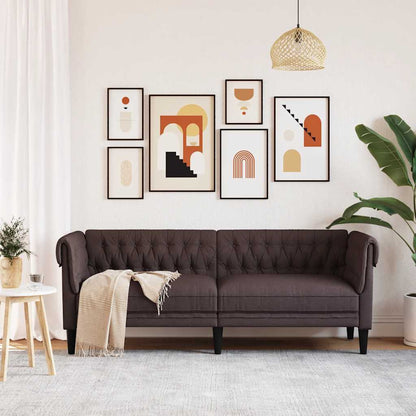 Divano Chesterfield a 3 Posti Marrone Scuro in Tessuto | homemem39