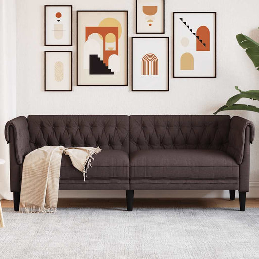 Divano Chesterfield a 3 Posti Marrone Scuro in Tessuto | homemem39