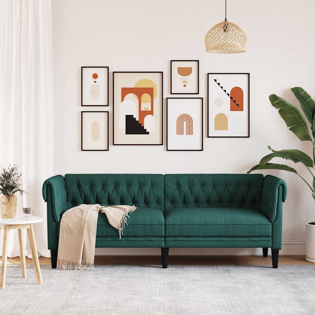 Divano Chesterfield a 3 Posti Verde Scuro in Tessuto | homemem39