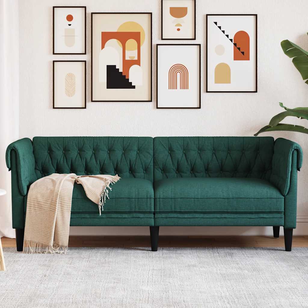 Divano Chesterfield a 3 Posti Verde Scuro in Tessuto | homemem39
