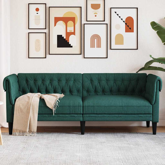 Divano Chesterfield a 3 Posti Verde Scuro in Tessuto | homemem39