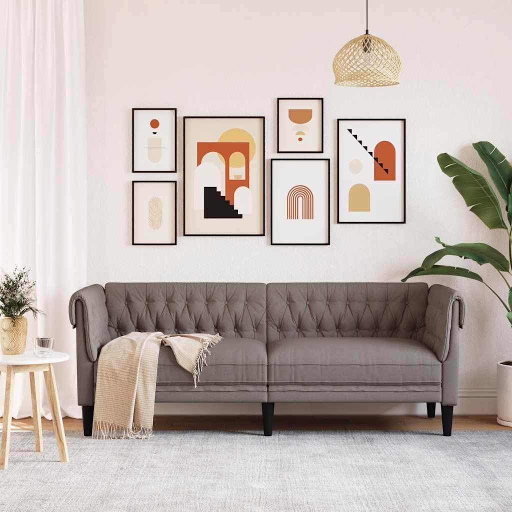 Divano Chesterfield a 3 Posti Tortora in Tessuto - homemem39