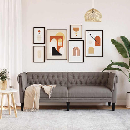 Divano Chesterfield a 3 Posti Tortora in Tessuto - homemem39