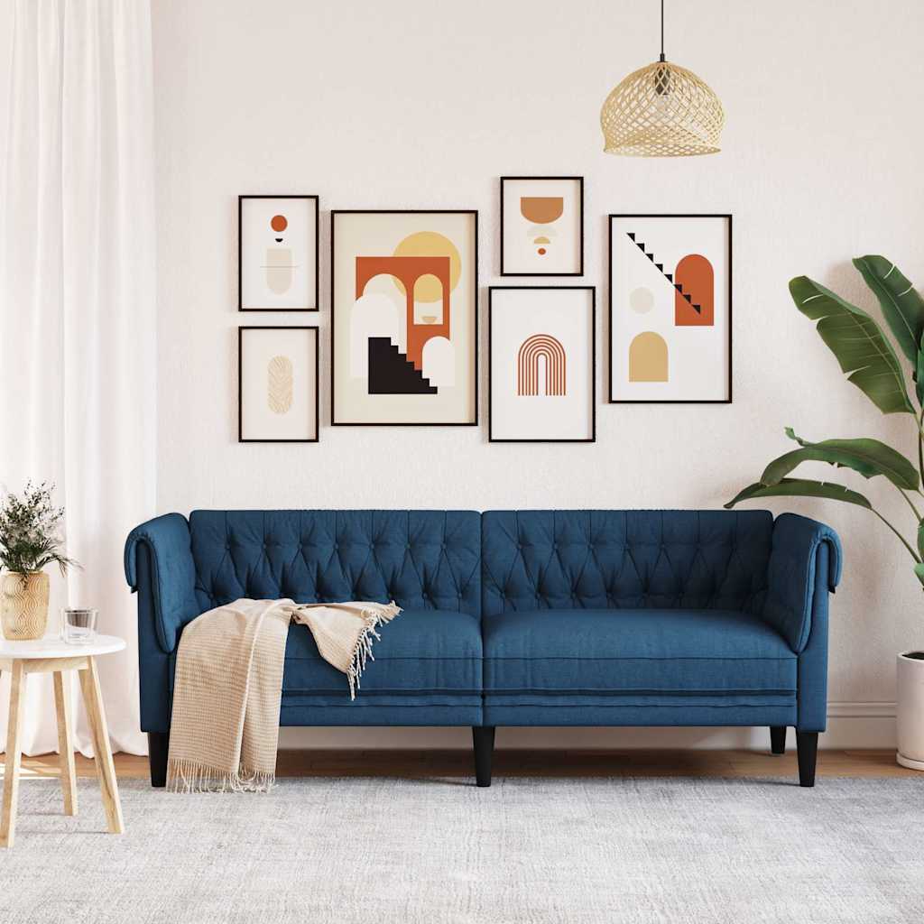 Divano Chesterfield a 3 Posti Blu in Tessuto | homemem39
