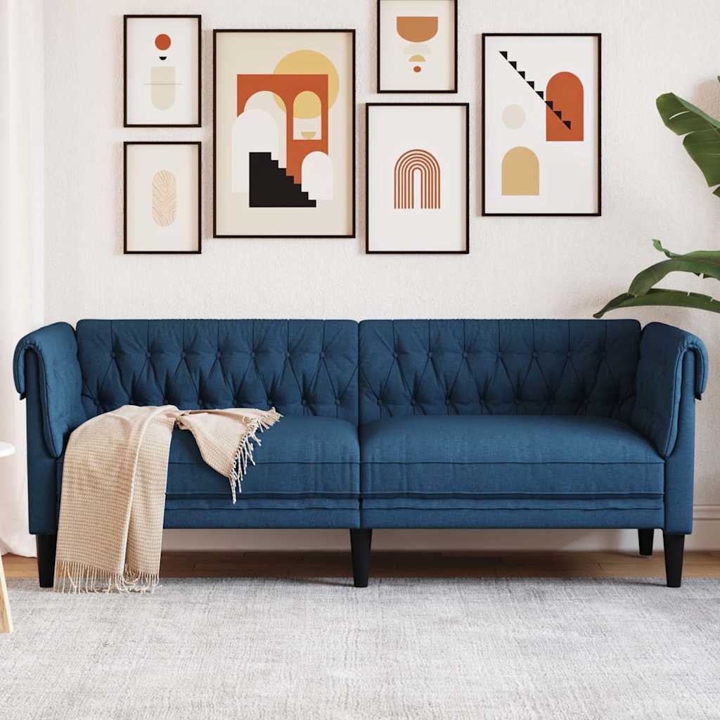 Divano Chesterfield a 3 Posti Blu in Tessuto | homemem39