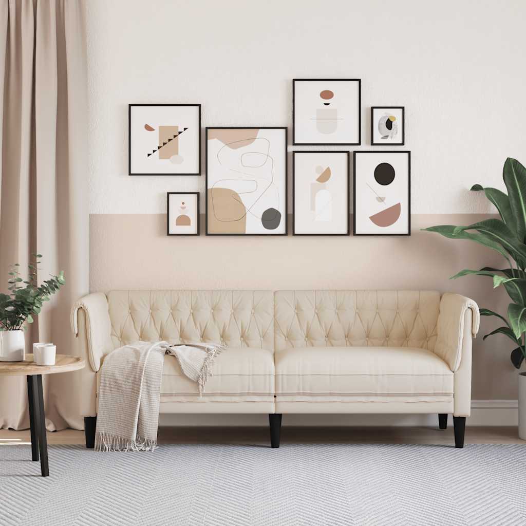 Divano Chesterfield a 3 Posti in Lino | homemem39