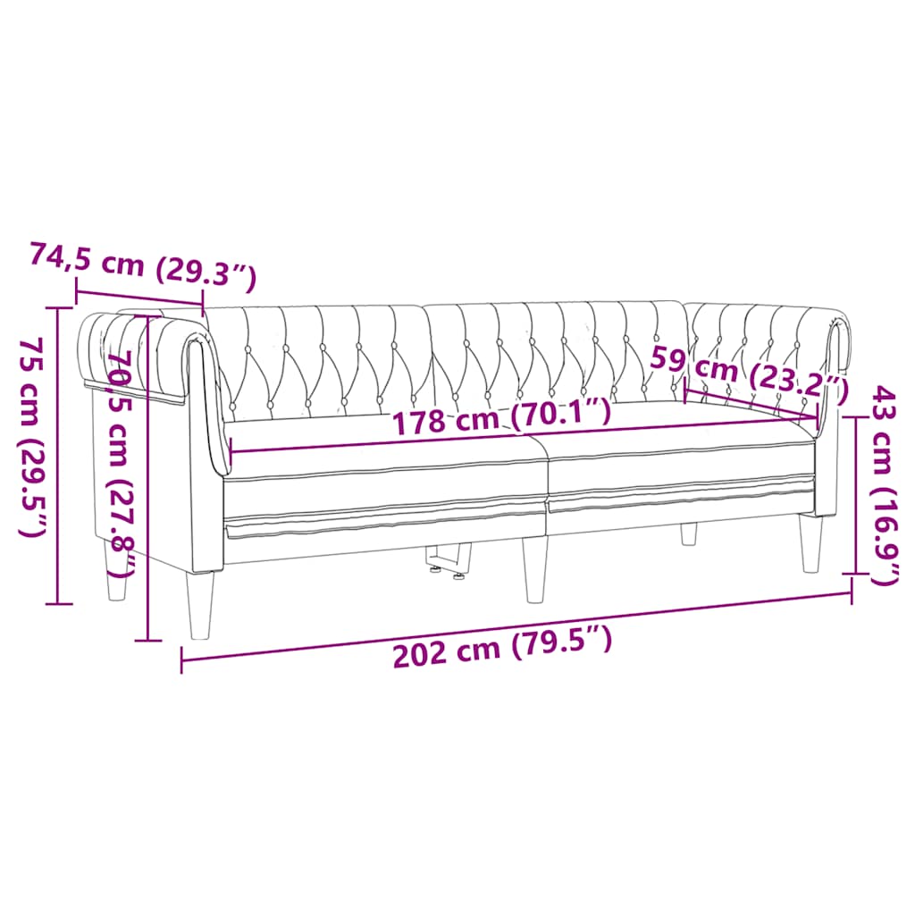 Divano Chesterfield a 3 Posti Marrone in Tessuto - homemem39