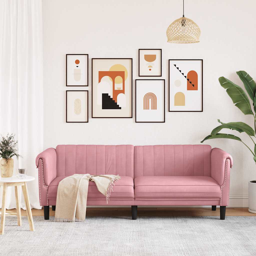 Divano a 3 Posti Rosa in Velluto | homemem39