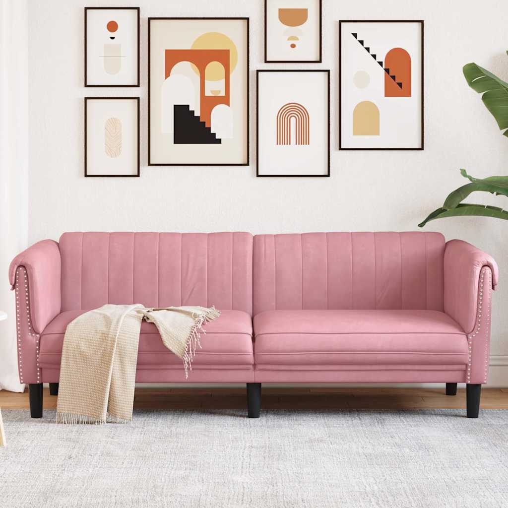 Divano a 3 Posti Rosa in Velluto | homemem39