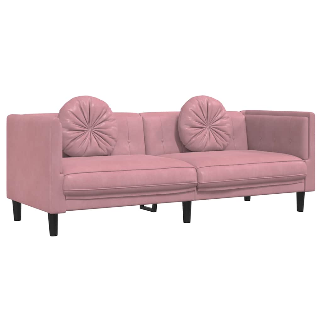 Divano a 3 Posti con Cuscini Rosa in Velluto | homemem39