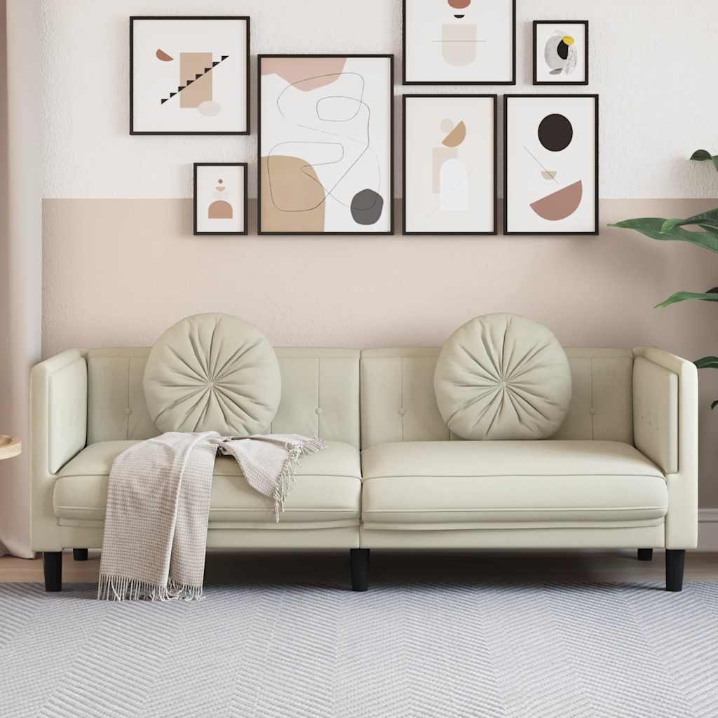 Divano a 3 Posti con Cuscini Crema in Velluto - homemem39