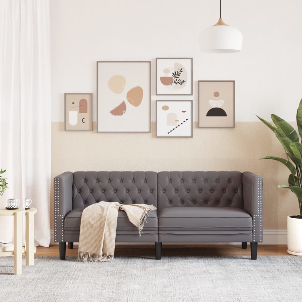 Divano Chesterfield a 2 Posti Grigia in Similpelle | homemem39