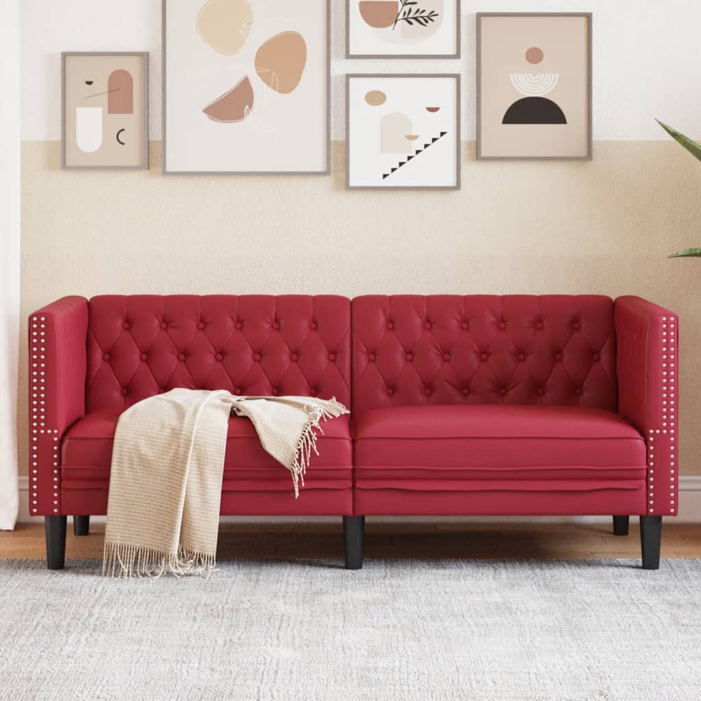 Poltrona Chesterfield a 2 Posti Rosso Vino in Similpelle | homemem39