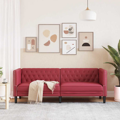 Poltrona Chesterfield a 3 Posti Rosso Vino in Similpelle - homemem39