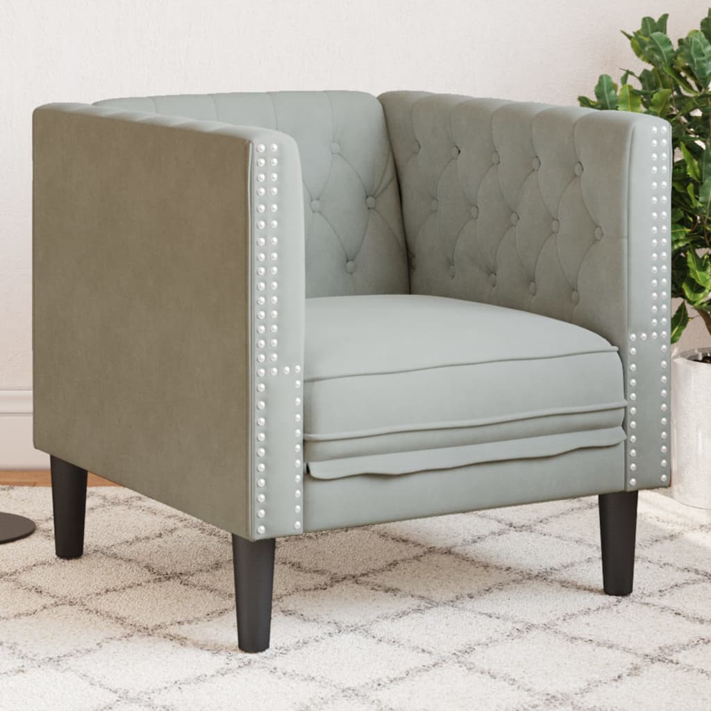 Poltrona Chesterfield Grigio Chiaro in Velluto | homemem39